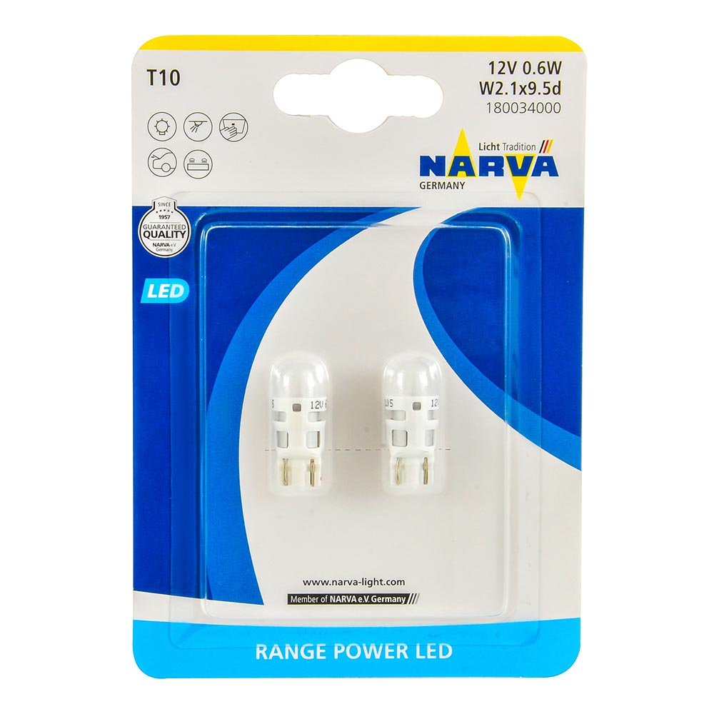 Лампа светодиодная NARVA RANGE POWER 12V T10 0.6W 2 шт 18003