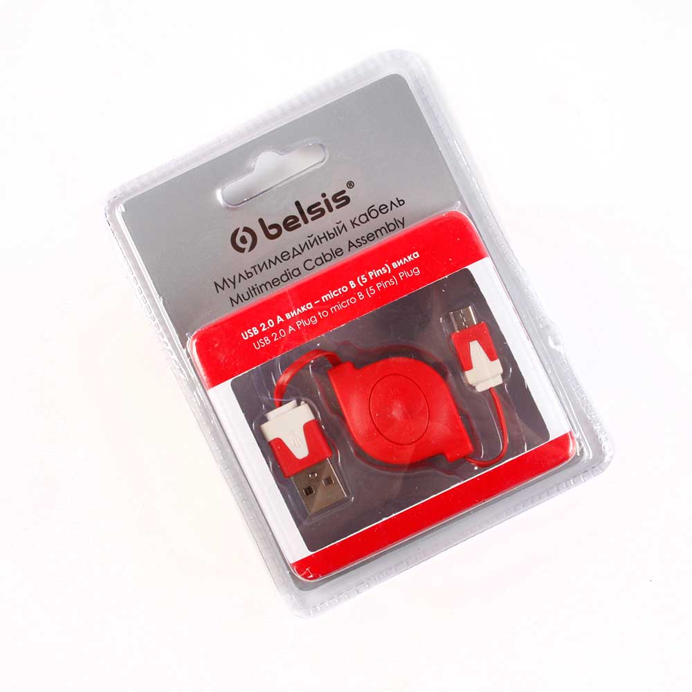 Кабель микро USB BELSIS рулетка красный BT2101
