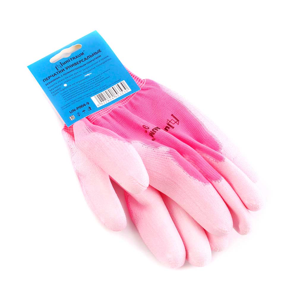 Перчатки UNITRAUM с полиуретановым покрытием розовые размер 9 UN-P004-9
