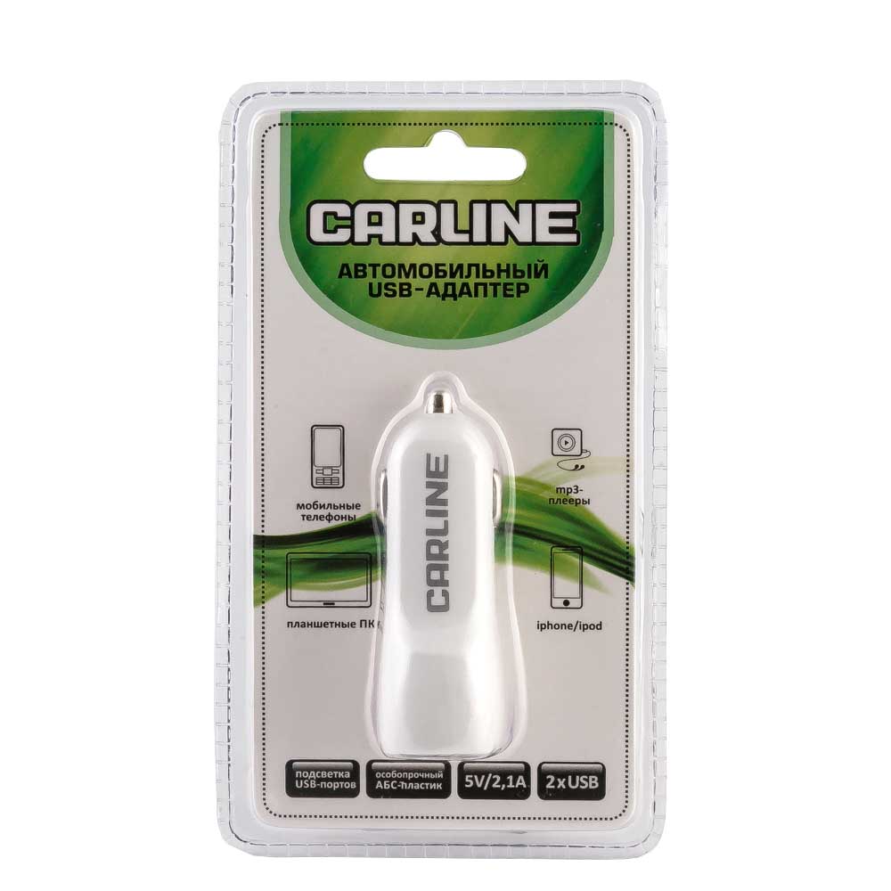 Автомобильное зарядное устройство CARLINE 12/24V 2 USB белый 1/2.1А CH-2UW