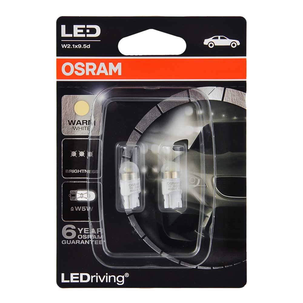 Лампа светодиодная OSRAM WARM WHITE 12V T10W5W 4000K 2 шт 2850WW-02B