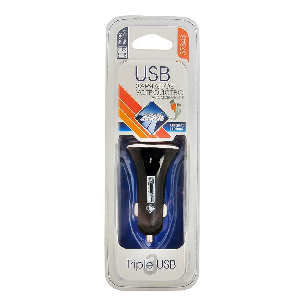 Автомобильное зарядное устройство NOVA BRIGHT 3 USB 37848