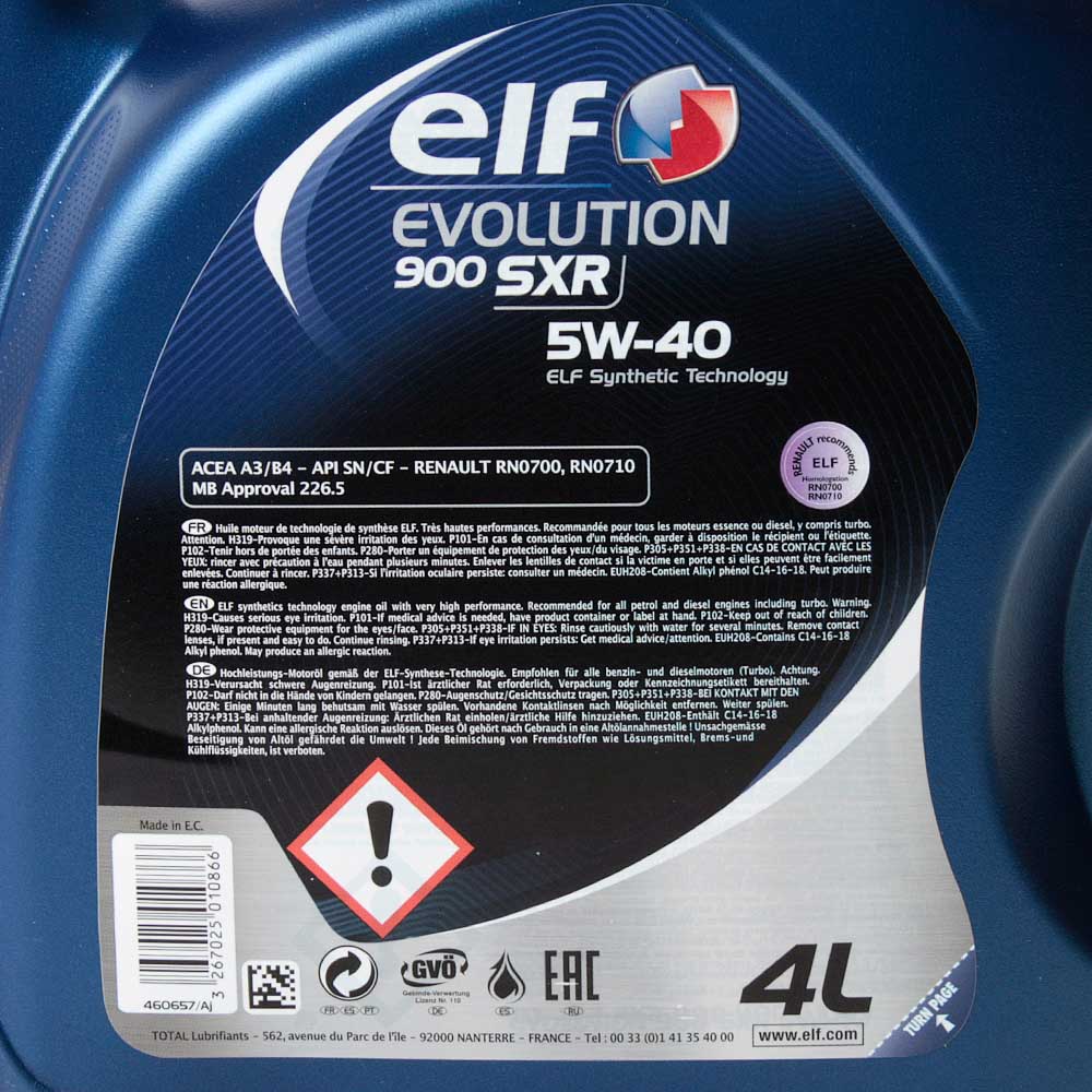 Масло моторное ELF EVOLUTION 900 SXR 5W40 синтетика 4 л 11100501