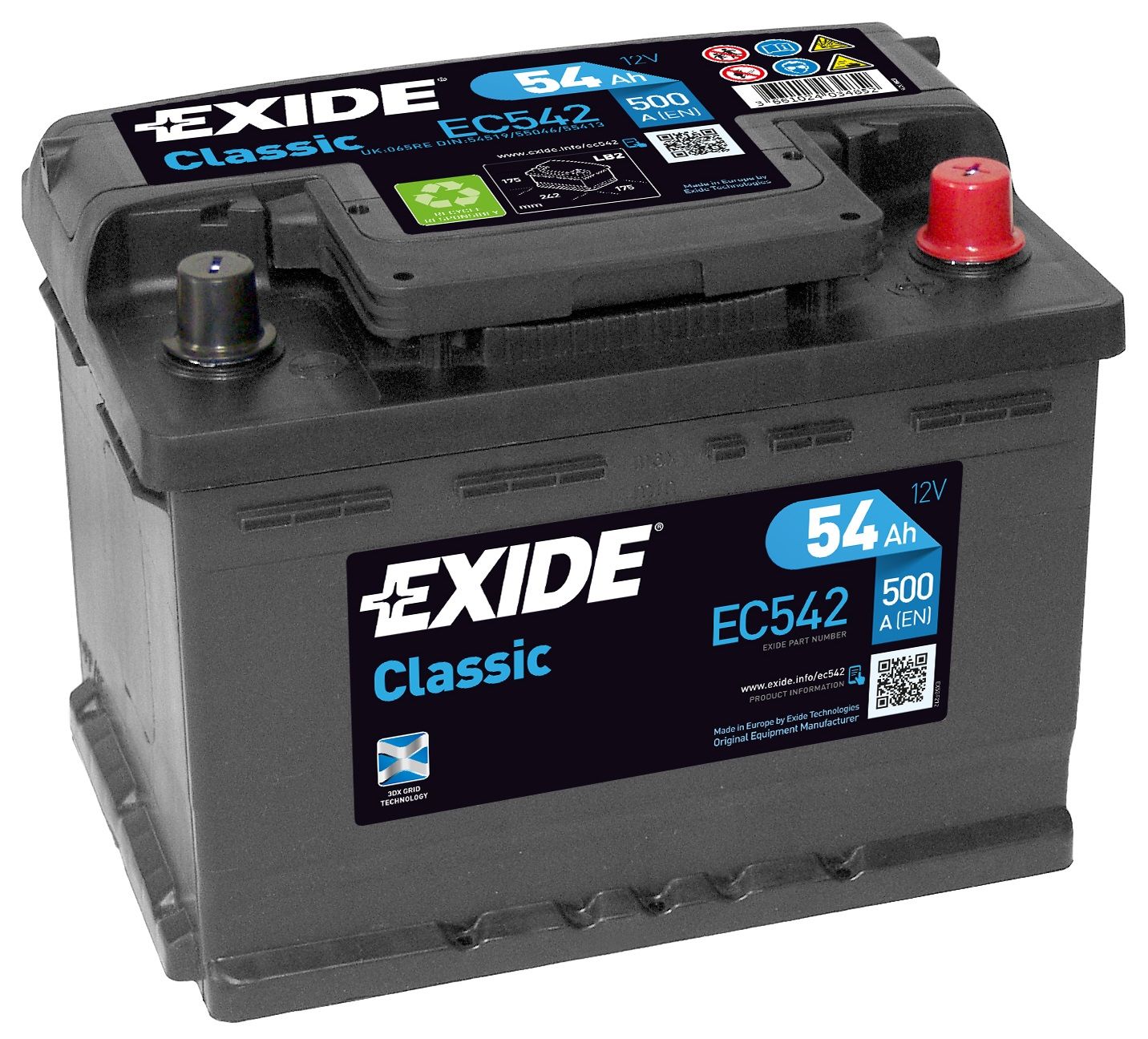 Аккумулятор EXIDE CLASSIC 54 Ач 500А О/П EC542