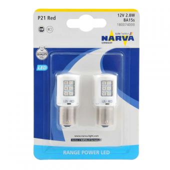 Лампа светодиодная NARVA RANGE POWER LED 12V P21W 2.8W RED 2 шт 18007