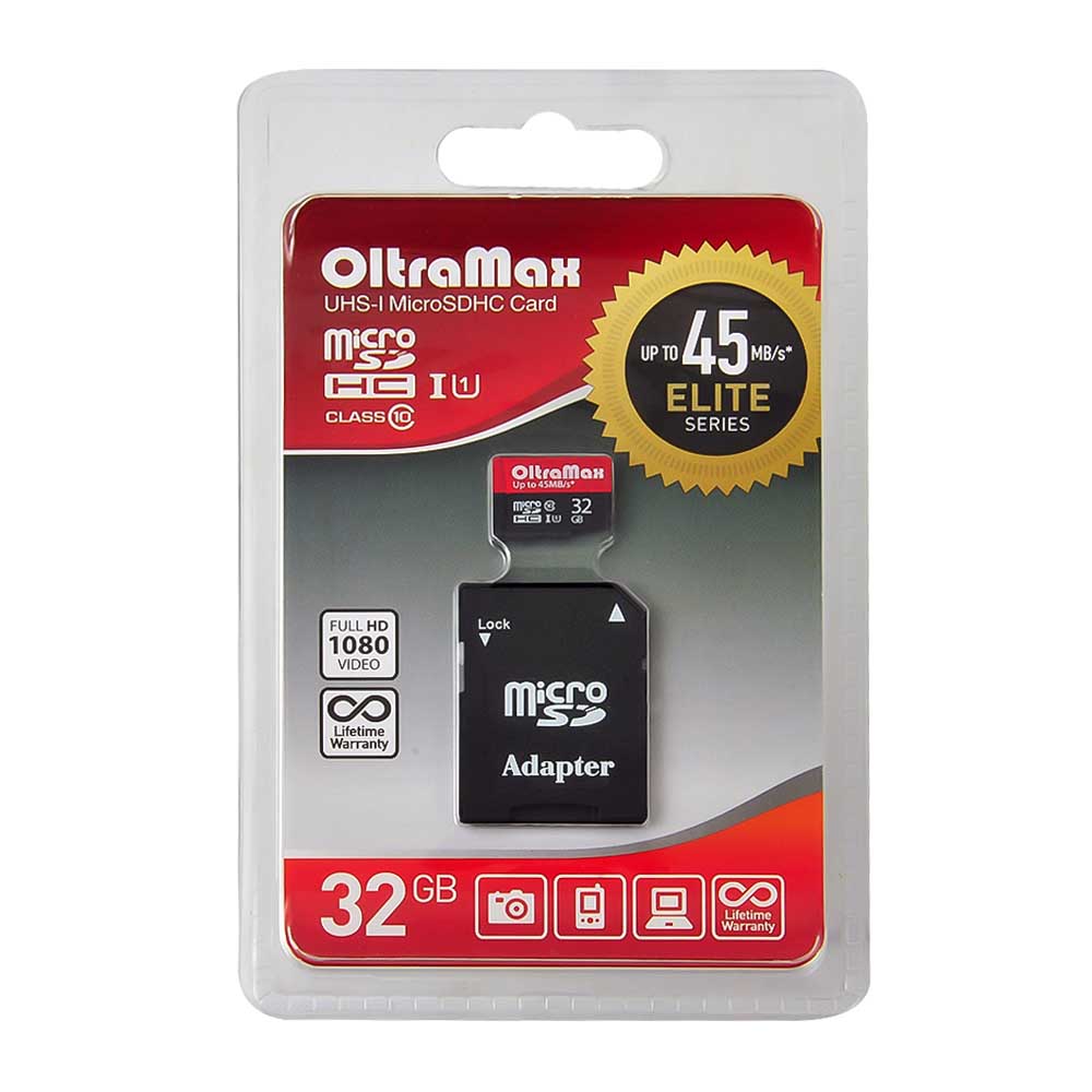 Карта памяти micro SD OLTRAMAX 32 GB UHS-1 с адаптером OM032GCSDHC10UHS-1-ElU1
