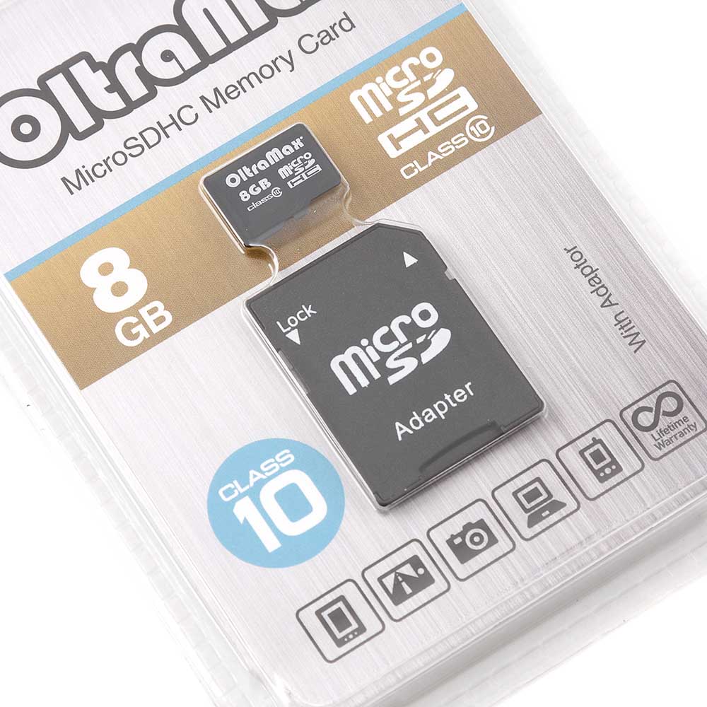Карта памяти micro SD OLTRAMAX 8 GB с адаптером OM008GCSDHC10