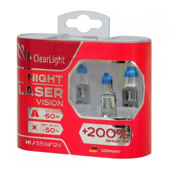 Лампа галогенная CLEARLIGHT NIGHT LASER VISION +200% 12V H1 55W 2 шт MLH1NLV200