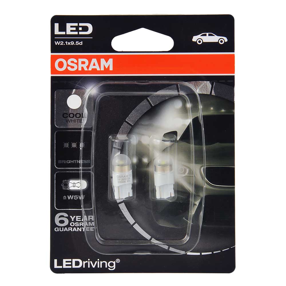 Лампа светодиодная OSRAM W5W 6000K 2 шт 2850CW-02B