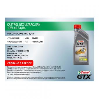 Масло моторное CASTROL GTX ULTRACLEAN 10W40 полусинтетика 1 л 15A4DE