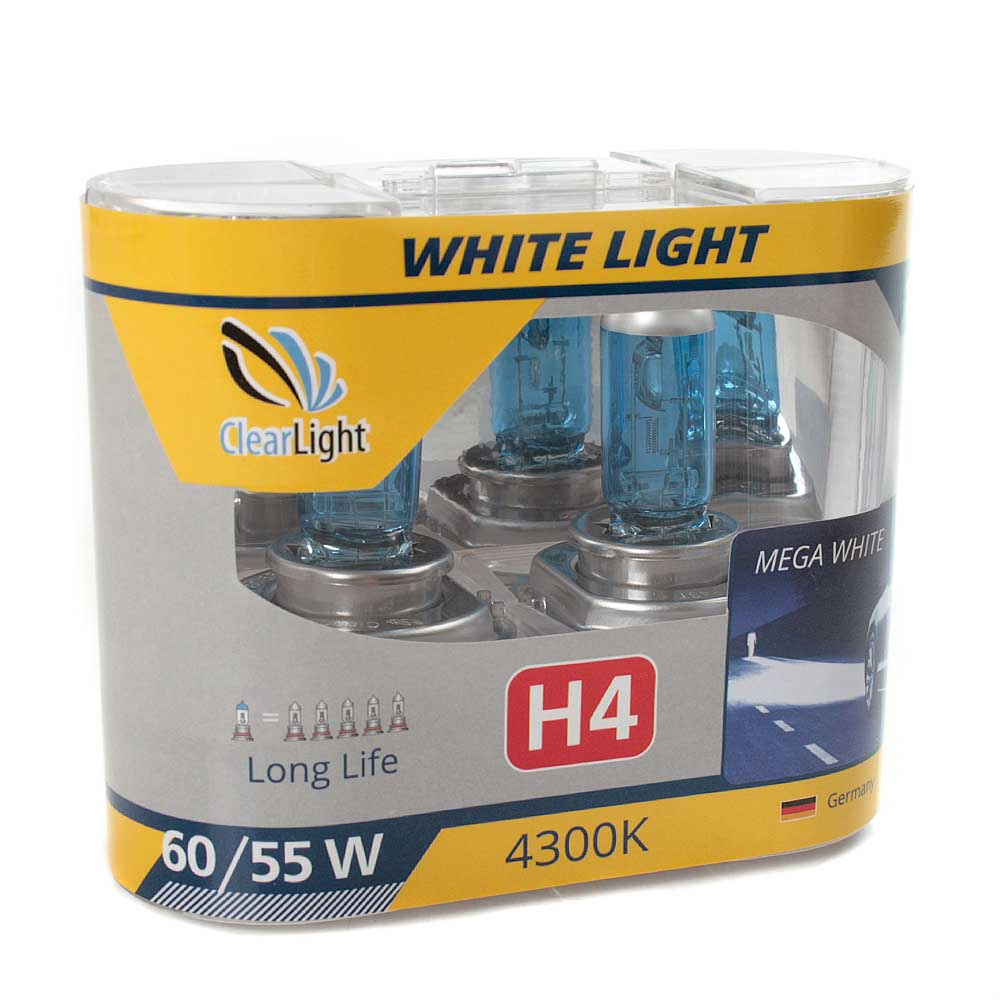 Лампа галогенная CLEARLIGHT WHITE LIGHT 12V H4 60/55W 2 шт MLH4WL