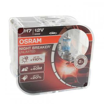 Лампа галогенная OSRAM NIGHT BREAKER UNLIMITED +110% 12V H7 55W 2 шт 64210NBUHCB
