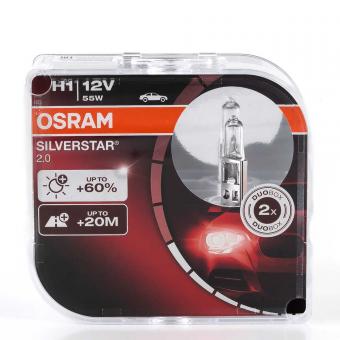 Лампа галогенная OSRAM SILVERSTAR 2.0 12V H1 55W 2 шт 64150SV2HCB