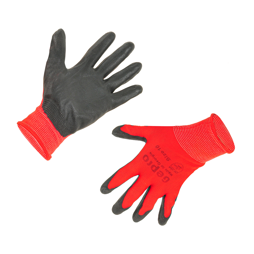 Перчатки нейлоновые с латексным обливом красно-черные 8369