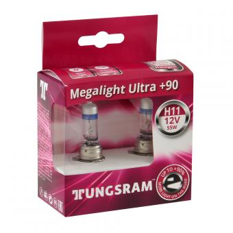 Лампы галогенные TUNGSRAM MEGALIGHT ULTRA+90 12V H11 55W 2 шт 53110SXU B2