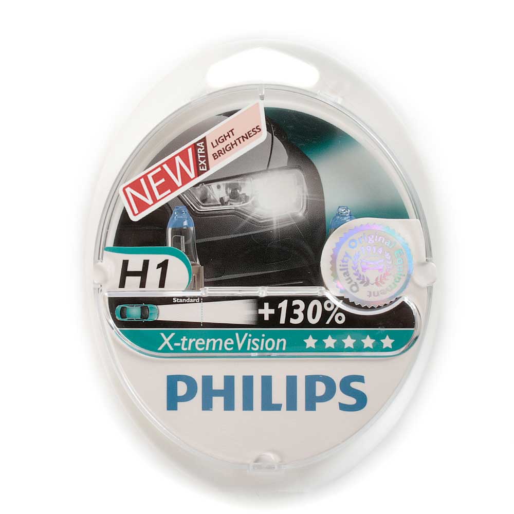 Лампа галогенная PHILIPS X-TremeVision New +130% 12V H1 55W 2 шт 12258XV+S2