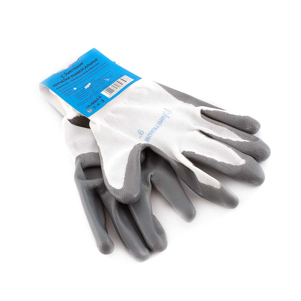 Перчатки UNITRAUM с полиуретановым покрытием серо-белые размер 9 UN-N001-9