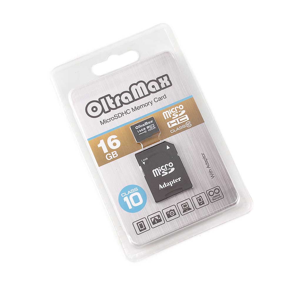 Карта памяти micro SD OLTRAMAX 16 GB с адаптером OM016GCSDHC10