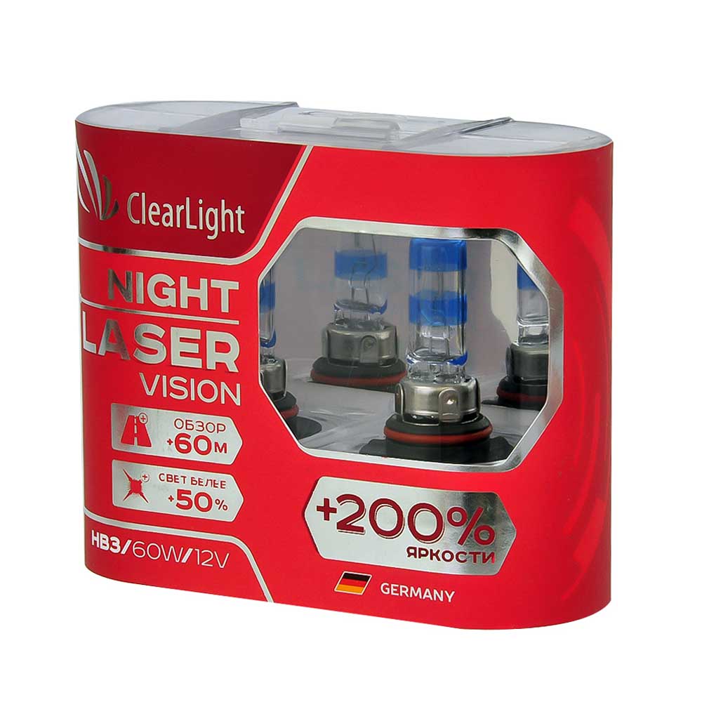 Лампа галогенная CLEARLIGHT NIGHT LASER VISION +200% 12V HB3 65W 2 шт ML9005NLV200