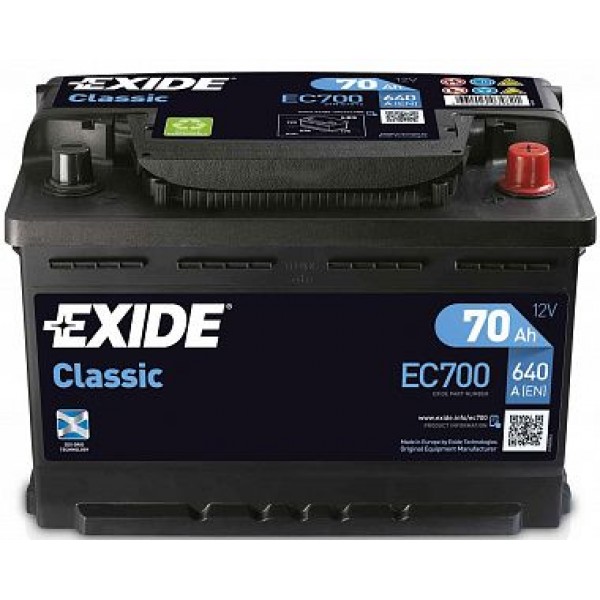 Аккумулятор EXIDE CLASSIC 70 Ач 640А О/П EC700