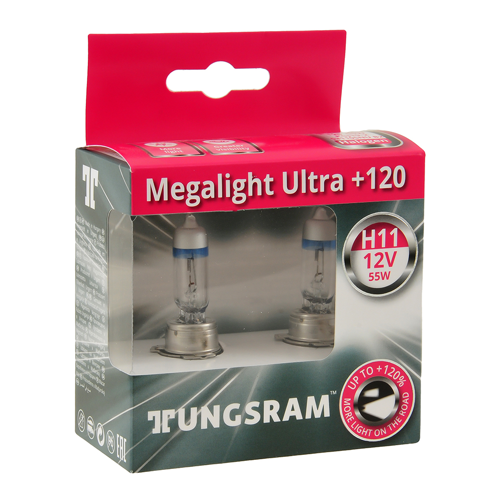 Лампы галогенные TUNGSRAM MEGALIGHT ULTRA+120 12V  H11 55W 2 шт 53110SNU B2