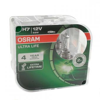 Лампа галогенная OSRAM ULTRA LIFE 12V H7 55W 2 шт 64210ULTHCB