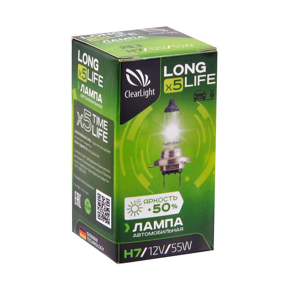 Лампа галогенная CLEARLIGHT LONGLIFE 12V H7 55W MLH7LL   .