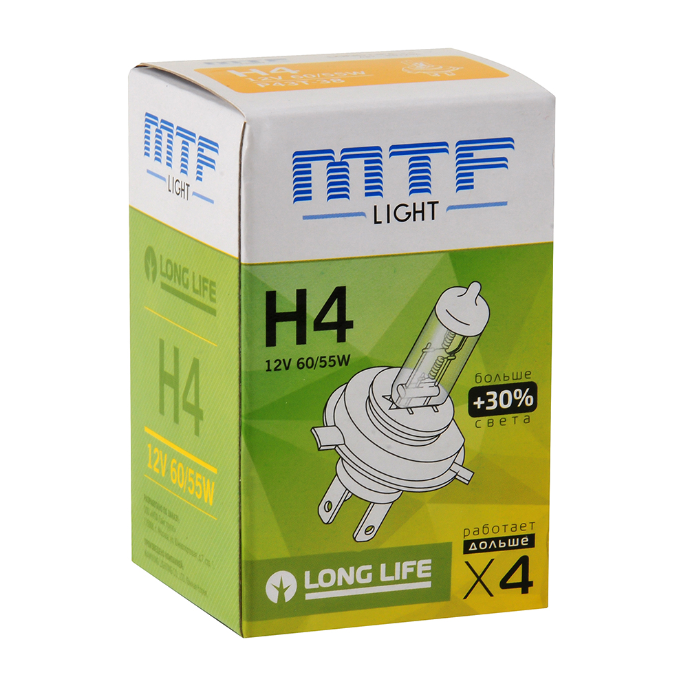 Лампа галогенная MTFLIGHT LONG LIFE x4 12V H4 60/55W HS1204