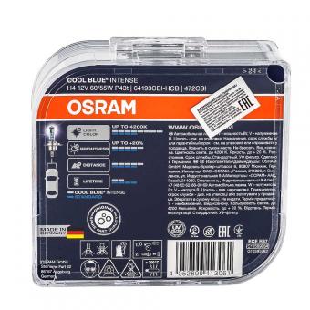 Лампа галогенная OSRAM COOL BLUE INTENSE 12V H4 60/55W 2 шт 64193CBIHCB