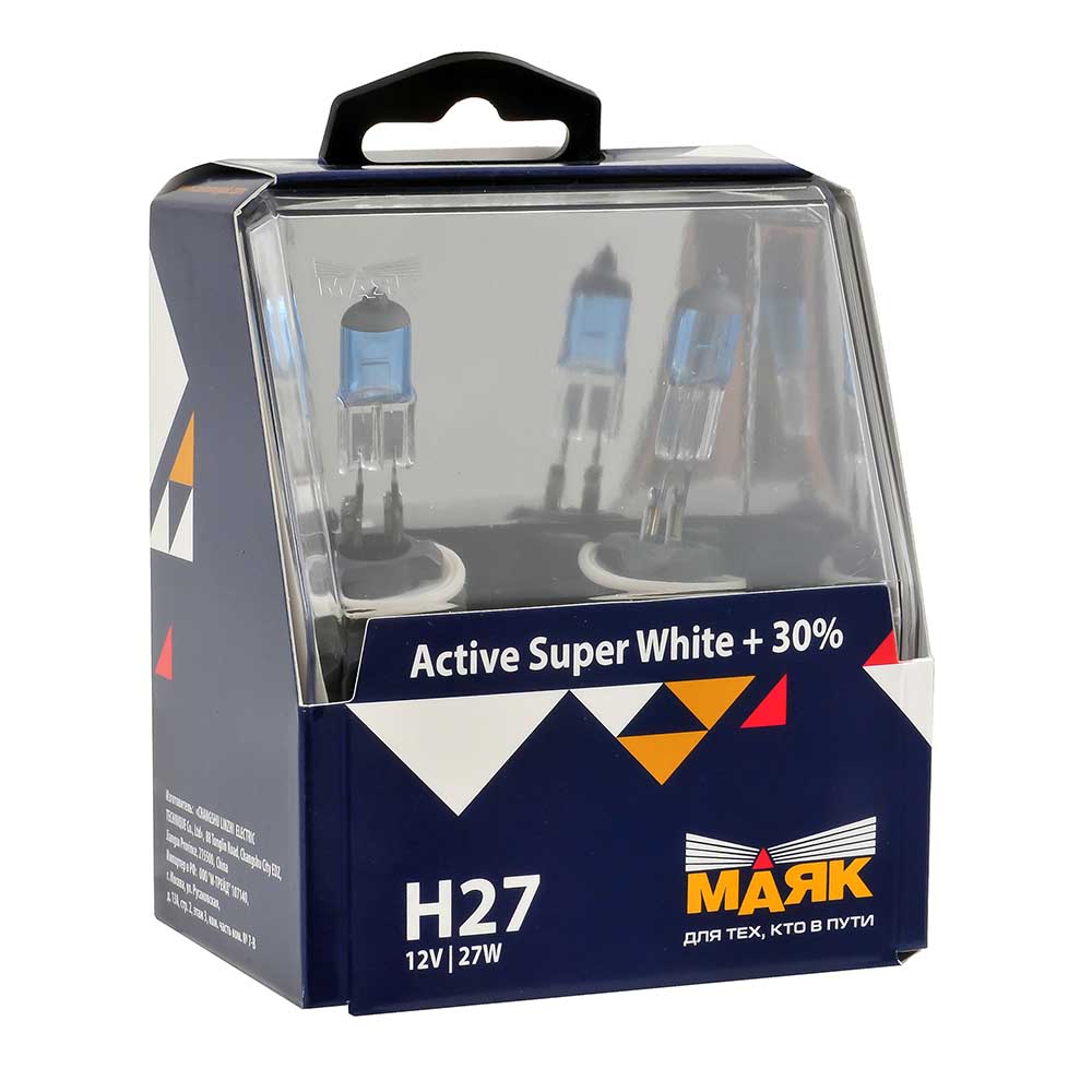 Лампа галогенная МАЯК ACTIVE SUPER WHITE+30% H27W2 12V 27W Active Super White +30 2 шт 72727/2ASW+30