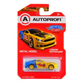 Модель авто AUTOPROFI MUSCLE CARS MUSTANG MUS002 1:64 желто-синяя MUS-002 YE/BL