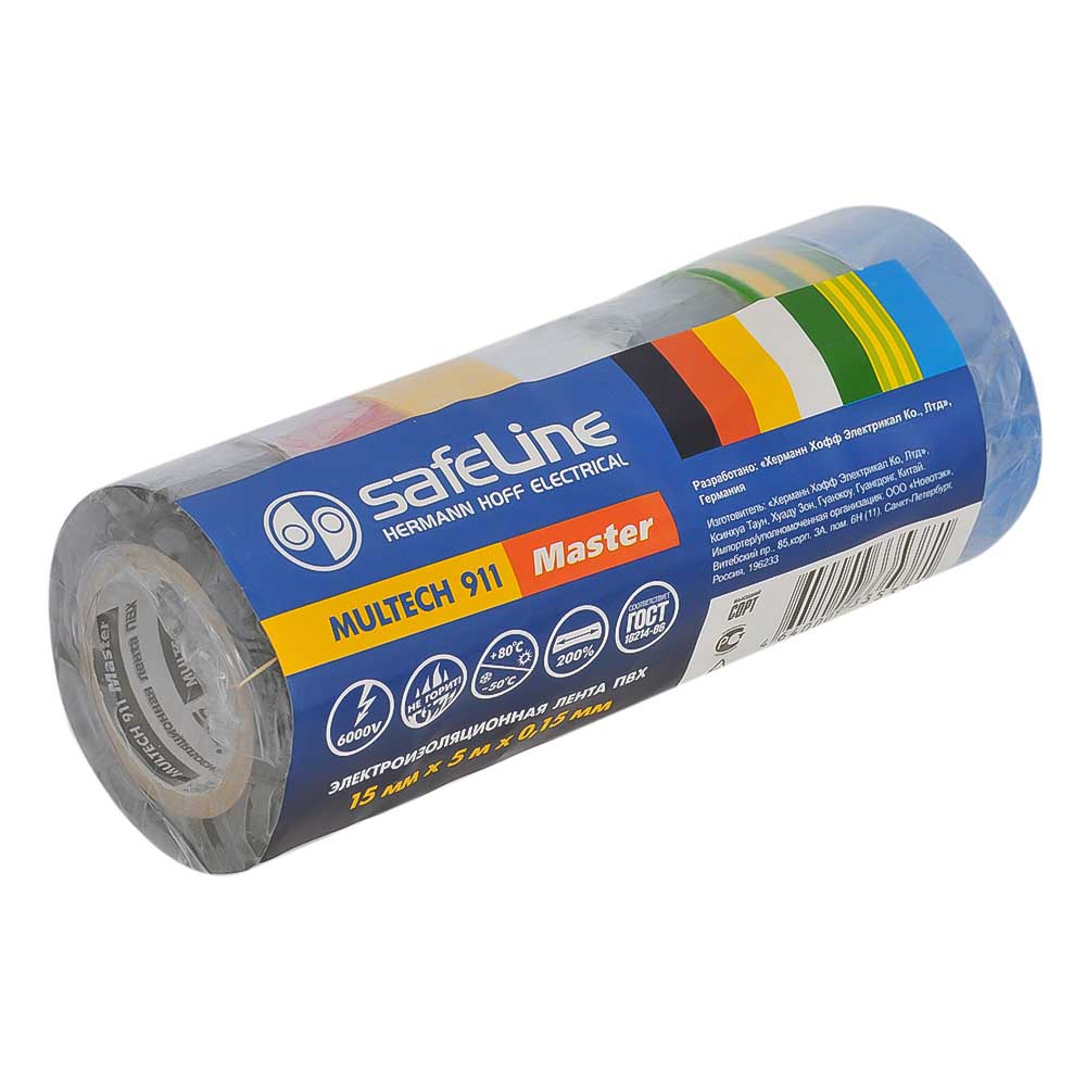 Изолента SAFELINE разноцветная 15мм х 5м 7 шт 22899