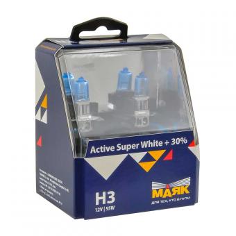 Лампа галогенная МАЯК ACTIVE SUPER WHITE+30% H3 12V 55W 2 шт 72320ASW+30