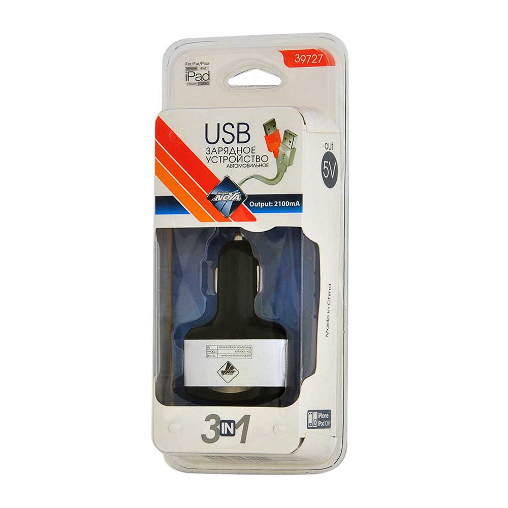 Автомобильное зарядное устройство NOVA BRIGHT 3в1 USB BI106885