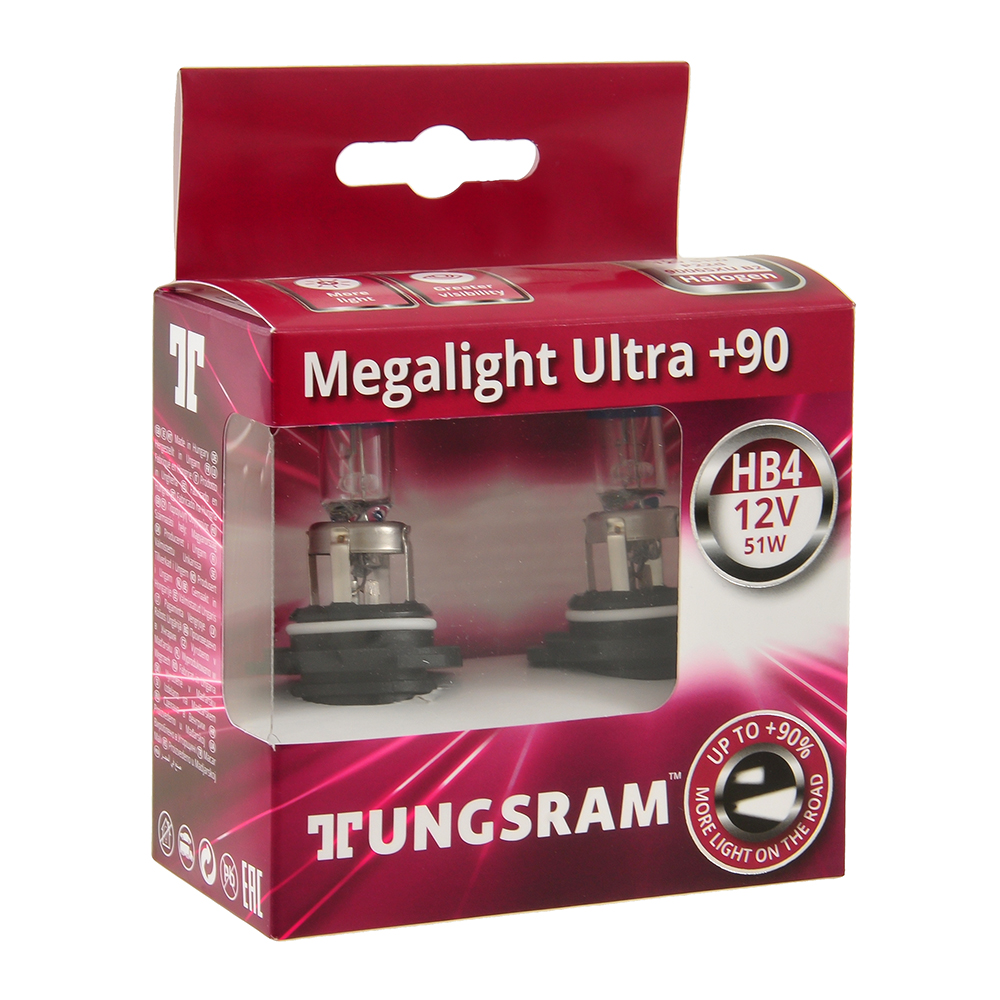 Лампы галогенные TUNGSRAM MEGALIGHT ULTRA+90 12V HB4 51W 2 шт 9006SXU B2