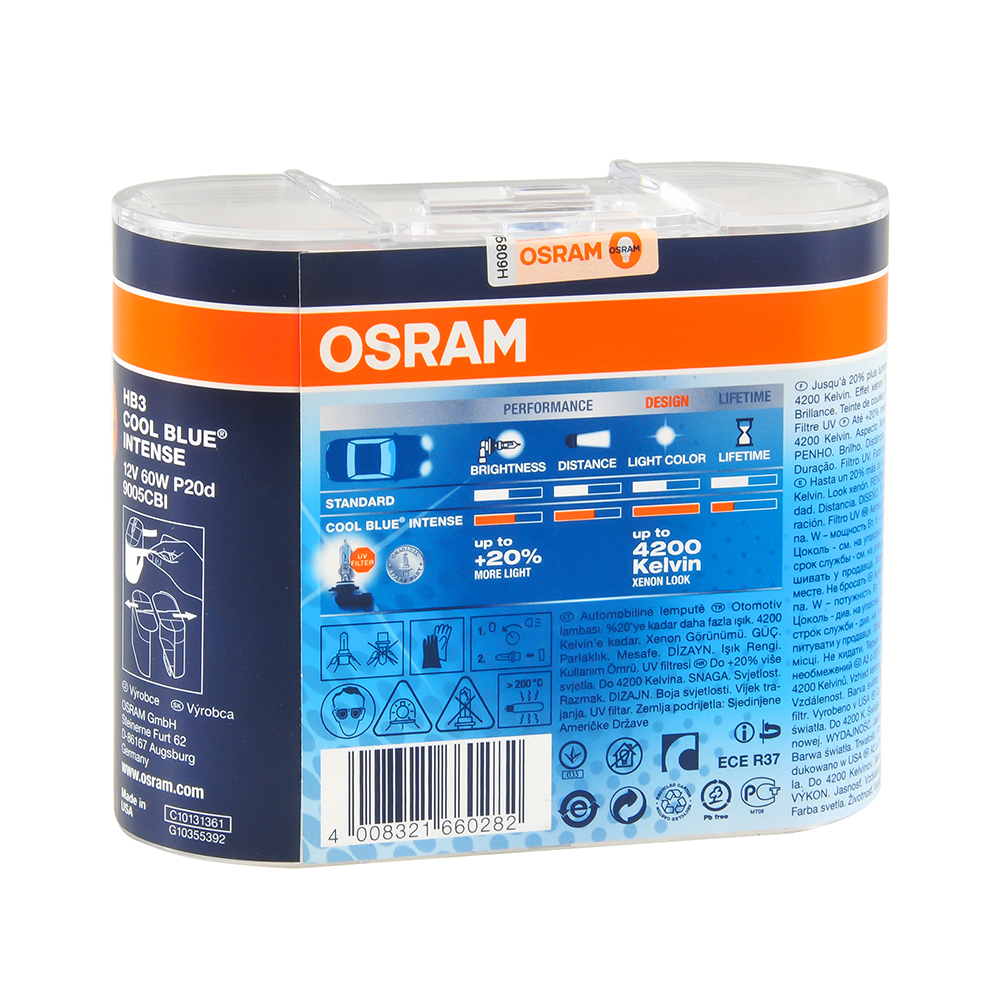 Лампа галогенная OSRAM COOL BLUE INTENSE 12V HB3 60W 2 шт 9005CBIDUOBOX