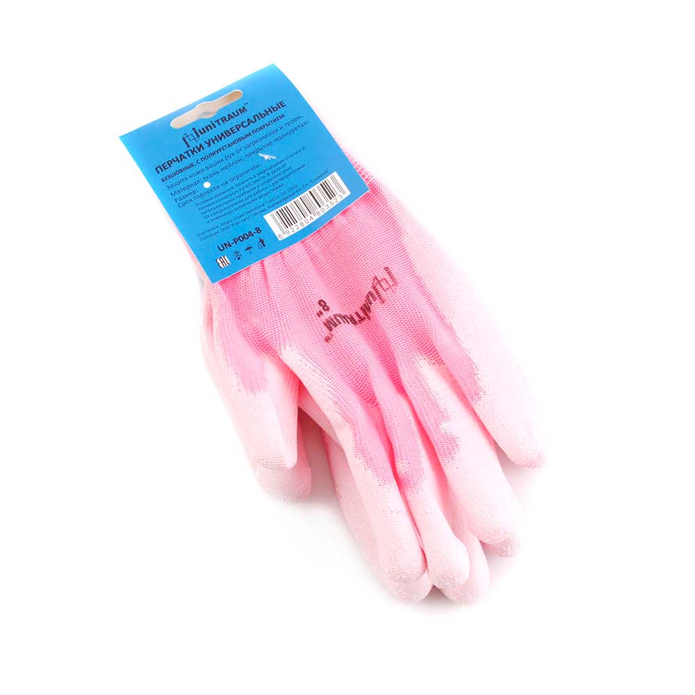 Перчатки UNITRAUM с полиуретановым покрытием розовые размер 8 UN-P004-8